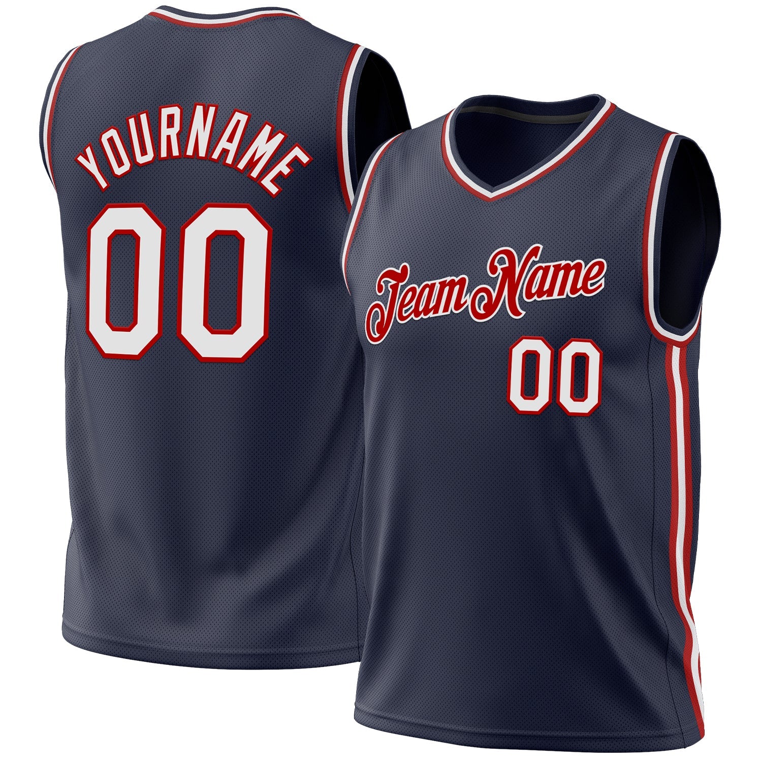 Custom Navy White-Red Authentic Throwback Basketball Jersey - Sky-Custom