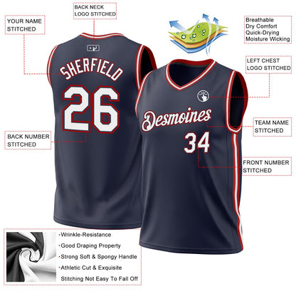 Custom Navy White-Red Authentic Throwback Basketball Jersey - Sky-Custom