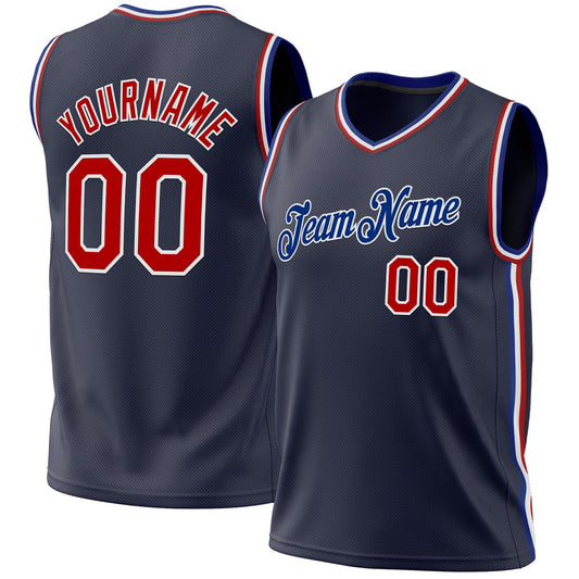 Custom Navy Red-Royal Authentic Throwback Basketball Jersey - Sky-Custom