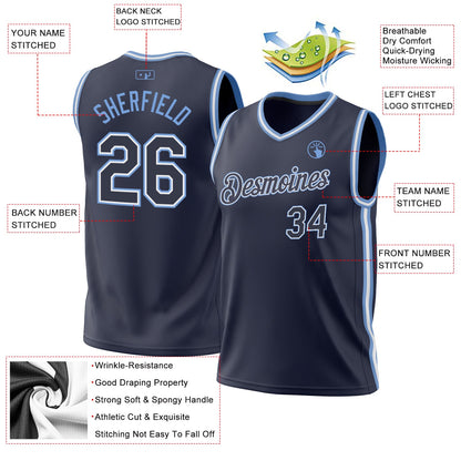 Custom Navy White-Light Blue Authentic Throwback Basketball Jersey - Sky-Custom