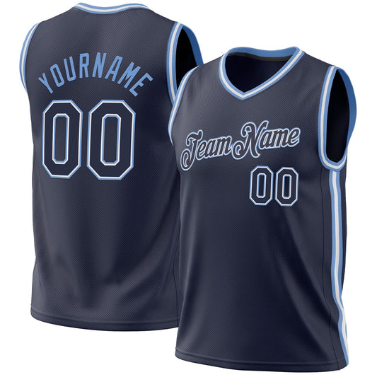 Custom Navy White-Light Blue Authentic Throwback Basketball Jersey - Sky-Custom