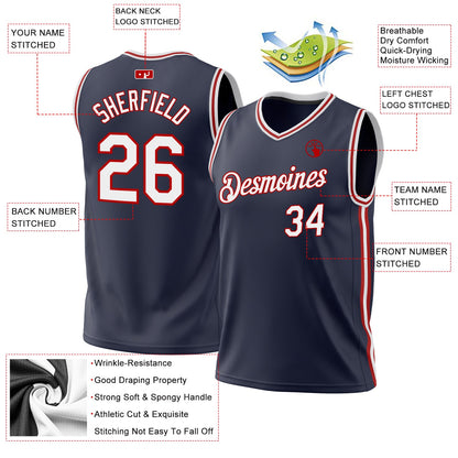 Custom Navy White-Red Authentic Throwback Basketball Jersey - Sky-Custom