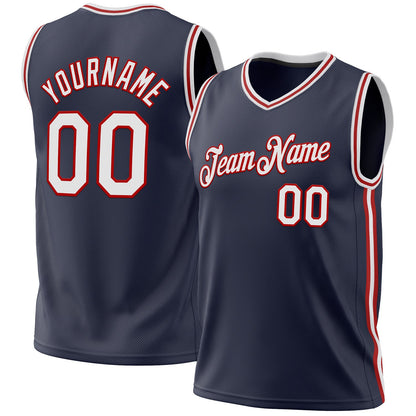 Custom Navy White-Red Authentic Throwback Basketball Jersey - Sky-Custom