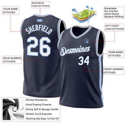 Custom Navy White-Light Blue Authentic Throwback Basketball Jersey - Sky-Custom