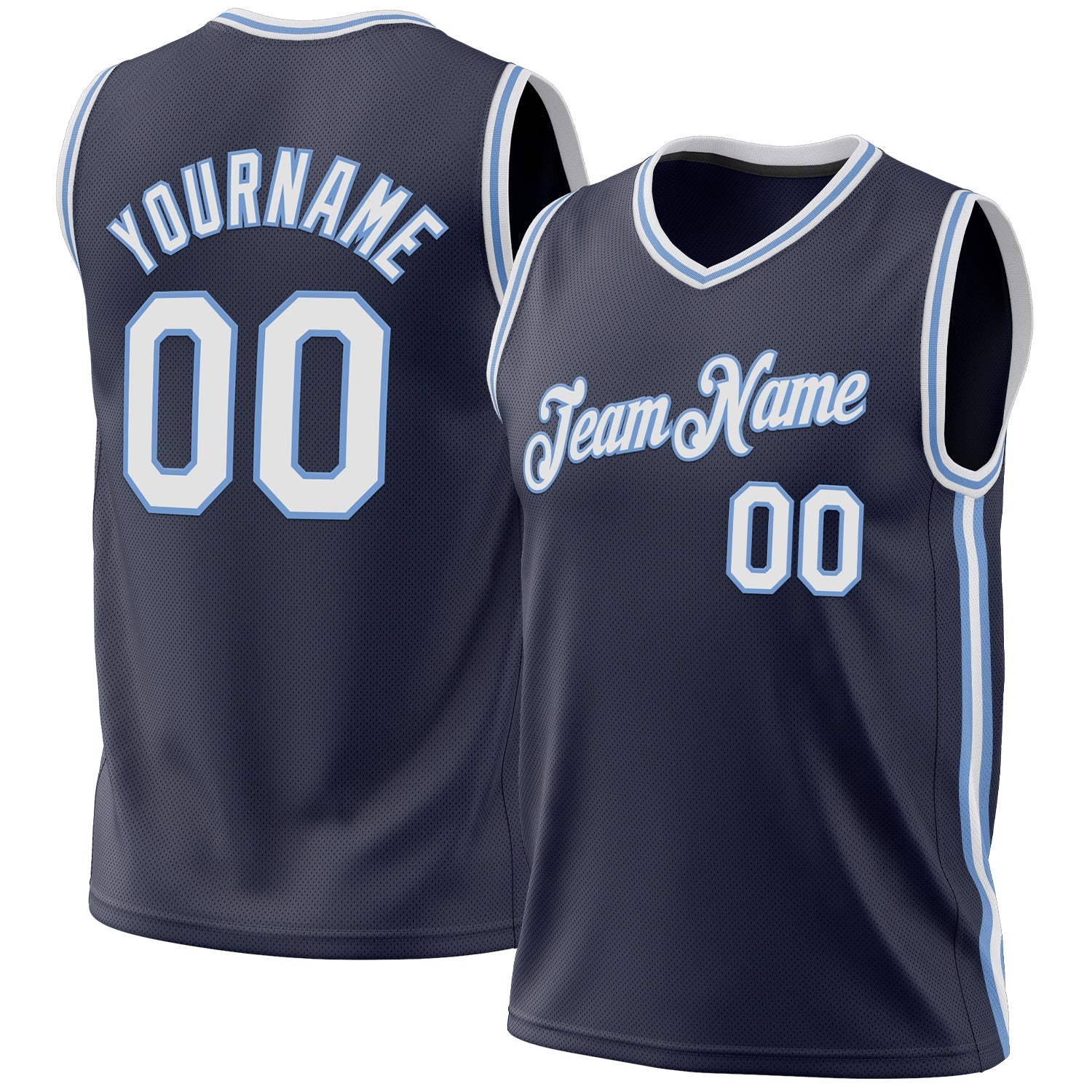 Custom Navy White-Light Blue Authentic Throwback Basketball Jersey - Sky-Custom