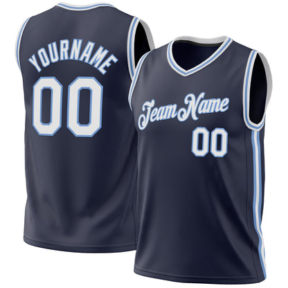 Custom Navy White-Light Blue Authentic Throwback Basketball Jersey - Sky-Custom