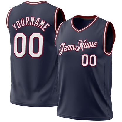 Custom Navy White-Maroon Authentic Throwback Basketball Jersey - Sky-Custom