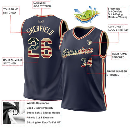 Custom Navy Vintage USA Flag Cream-Red Authentic Throwback Basketball Jersey - Sky-Custom