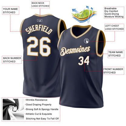 Custom Navy White-Old Gold Authentic Throwback Basketball Jersey - Sky-Custom