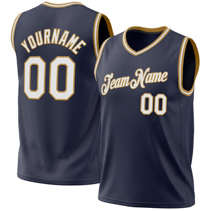 Custom Navy White-Old Gold Authentic Throwback Basketball Jersey - Sky-Custom