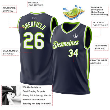 Custom Navy White-Neon Green Authentic Throwback Basketball Jersey - Sky-Custom