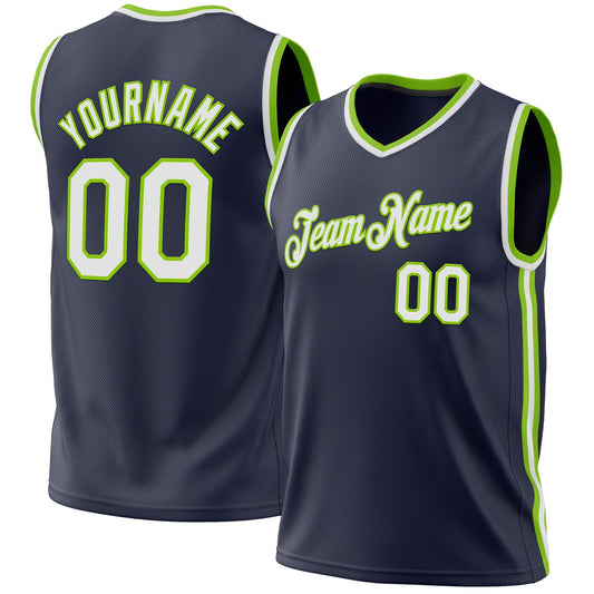 Custom Navy White-Neon Green Authentic Throwback Basketball Jersey - Sky-Custom