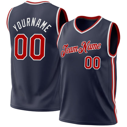 Custom Navy Red-White Authentic Throwback Basketball Jersey - Sky-Custom