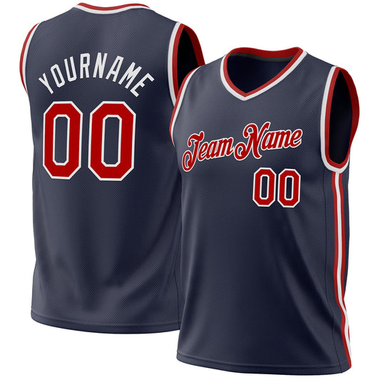 Custom Navy Red-White Authentic Throwback Basketball Jersey - Sky-Custom