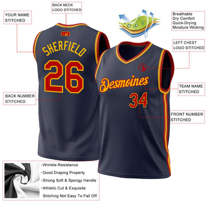 Custom Navy Red-Gold Authentic Throwback Basketball Jersey - Sky-Custom