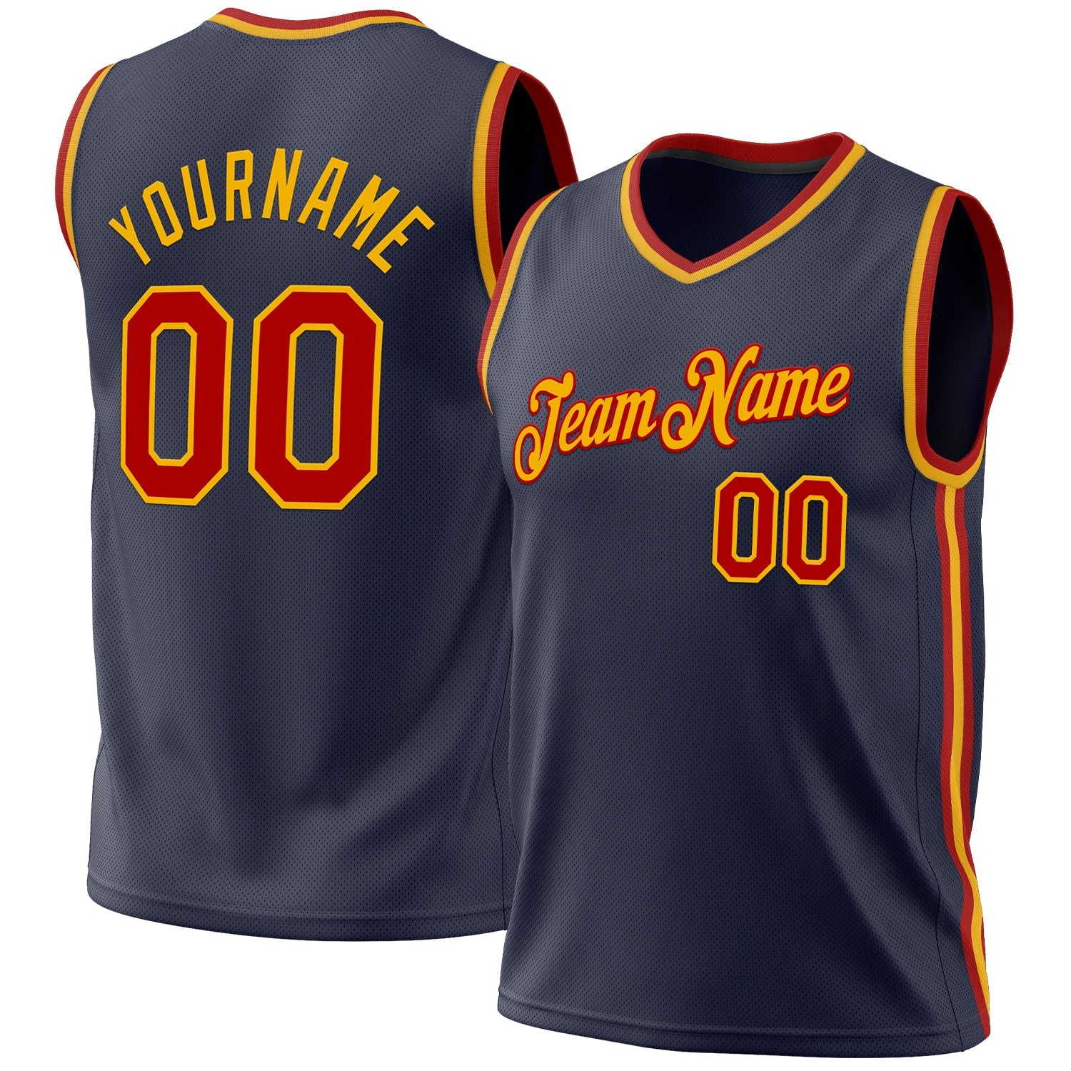 Custom Navy Red-Gold Authentic Throwback Basketball Jersey - Sky-Custom
