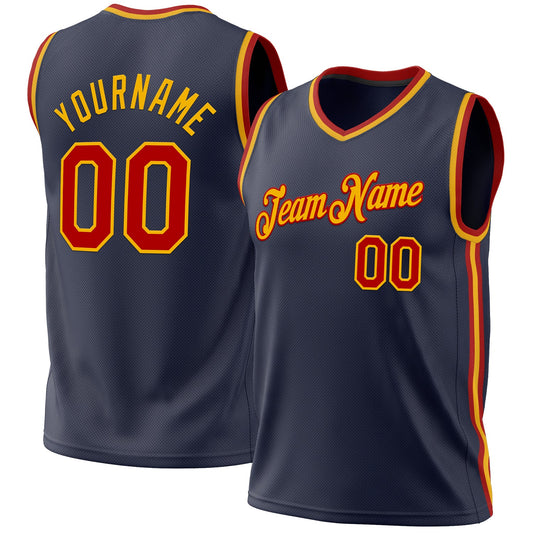 Custom Navy Red-Gold Authentic Throwback Basketball Jersey - Sky-Custom