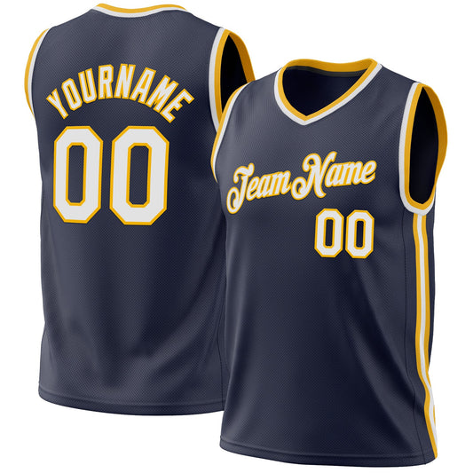 Custom Navy White-Gold Authentic Throwback Basketball Jersey - Sky-Custom