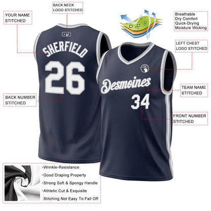 Custom Navy White-Gray Authentic Throwback Basketball Jersey - Sky-Custom