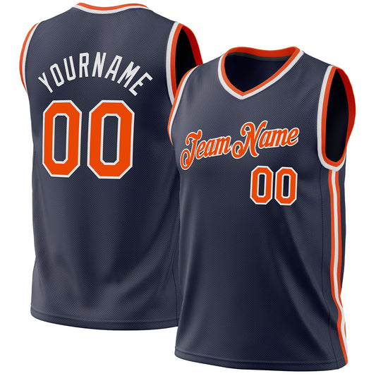 Custom Navy Orange-White Authentic Throwback Basketball Jersey - Sky-Custom