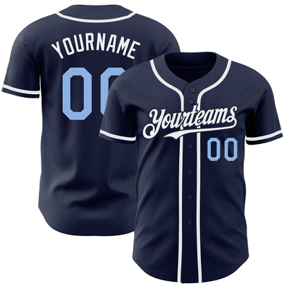 Custom Navy Light Blue-White Authentic Baseball Jersey - Sky-Custom