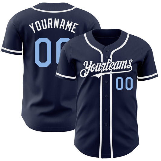 Custom Navy Light Blue-White Authentic Baseball Jersey - Sky-Custom