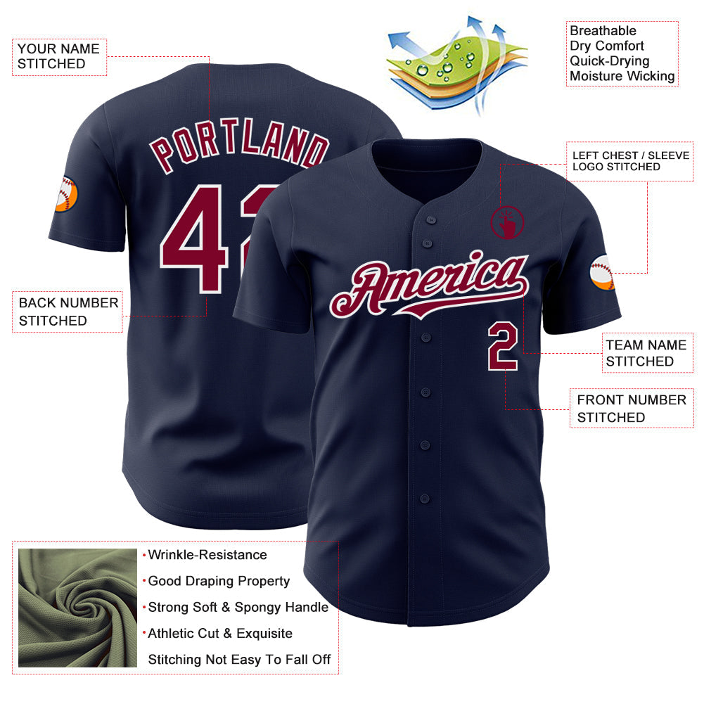 Custom Navy Maroon-White Authentic Baseball Jersey - Sky-Custom