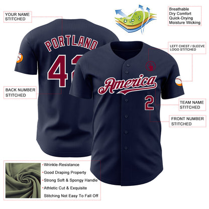 Custom Navy Maroon-White Authentic Baseball Jersey - Sky-Custom