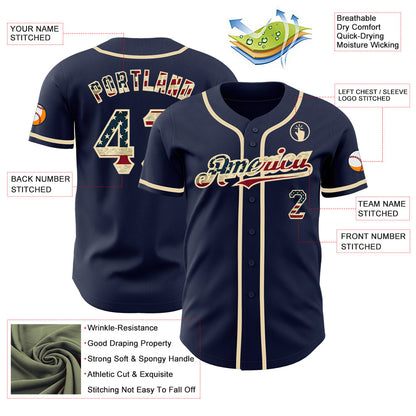 Custom Navy Vintage USA Flag-Cream Authentic Baseball Jersey - Sky-Custom