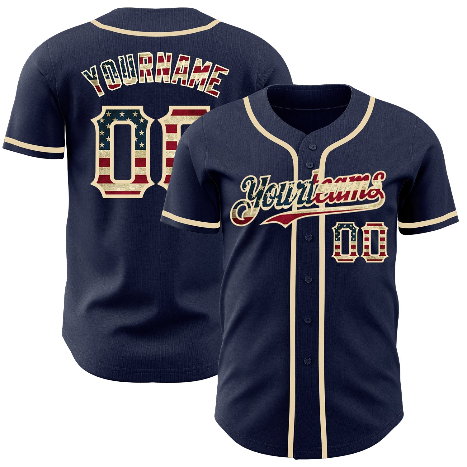 Custom Navy Vintage USA Flag-Cream Authentic Baseball Jersey - Sky-Custom