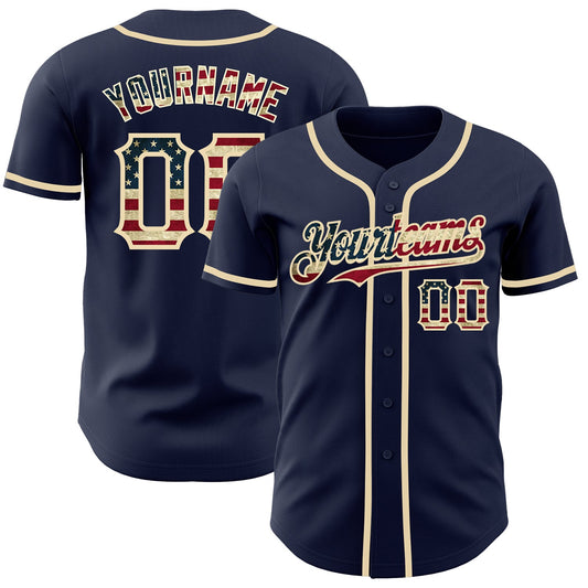 Custom Navy Vintage USA Flag-Cream Authentic Baseball Jersey - Sky-Custom