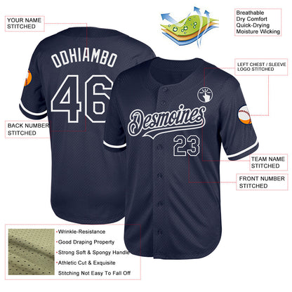 Custom Navy White Mesh Authentic Throwback Baseball Jersey - Sky-Custom