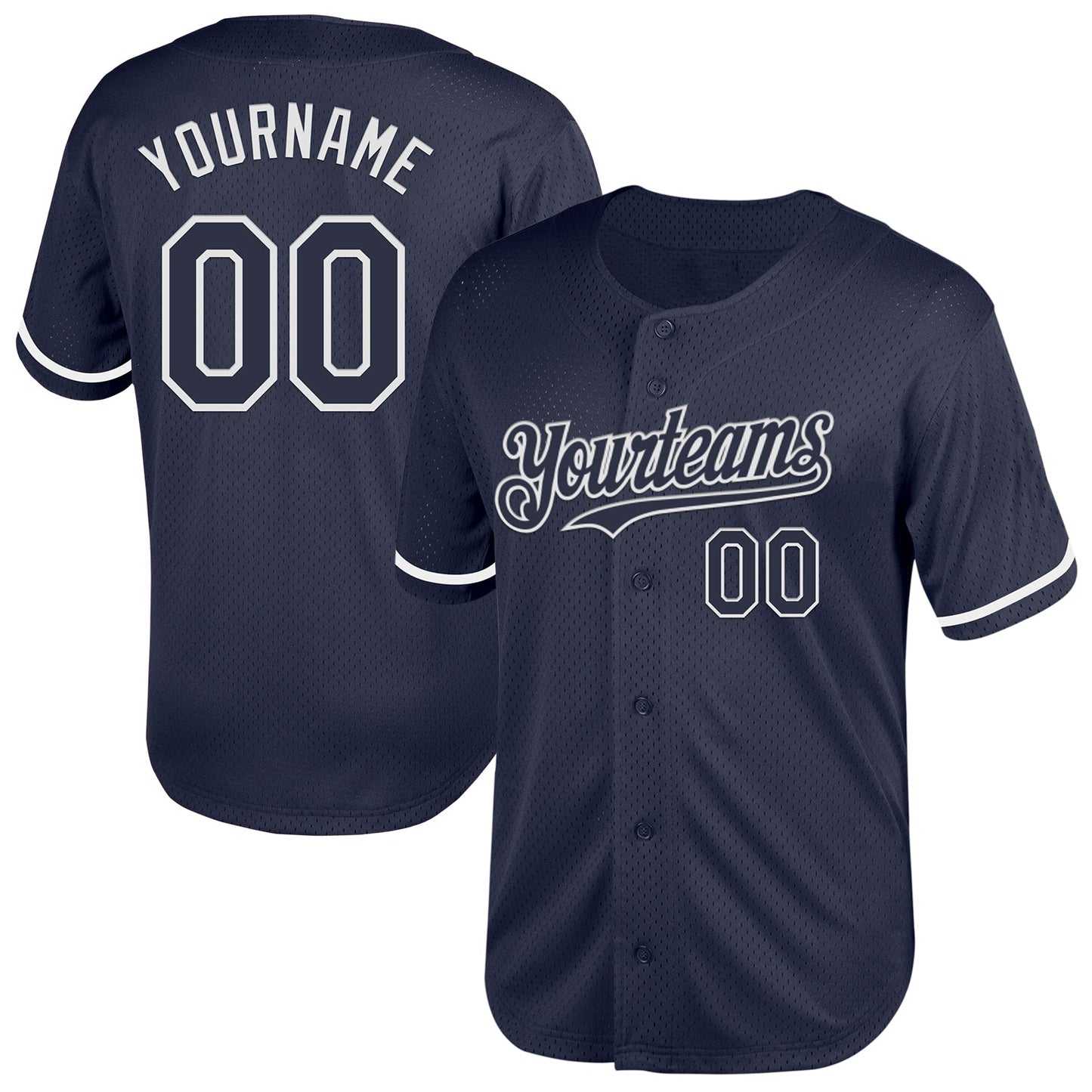 Custom Navy White Mesh Authentic Throwback Baseball Jersey - Sky-Custom