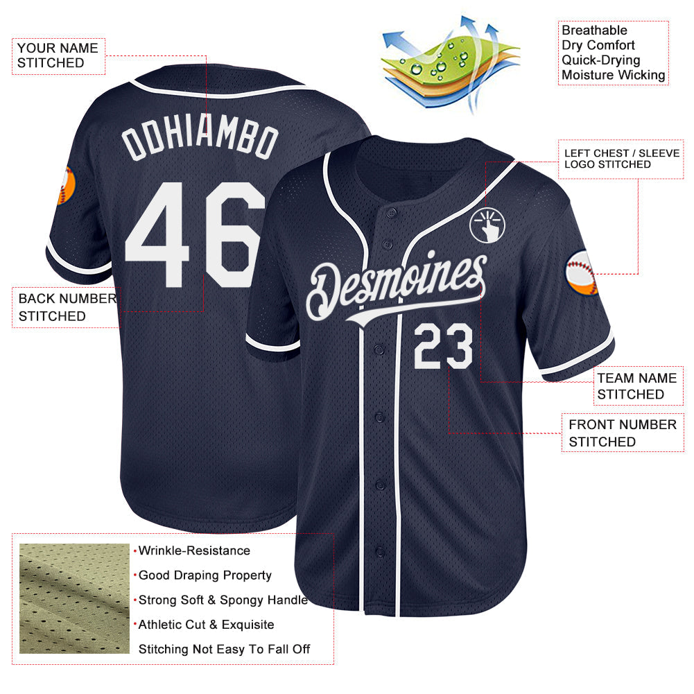 Custom Navy White Mesh Authentic Throwback Baseball Jersey - Sky-Custom