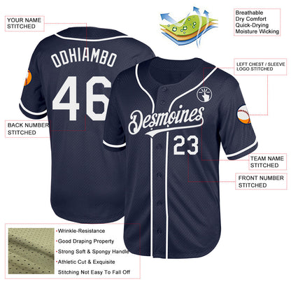 Custom Navy White Mesh Authentic Throwback Baseball Jersey - Sky-Custom