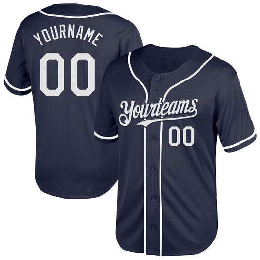 Custom Navy White Mesh Authentic Throwback Baseball Jersey - Sky-Custom