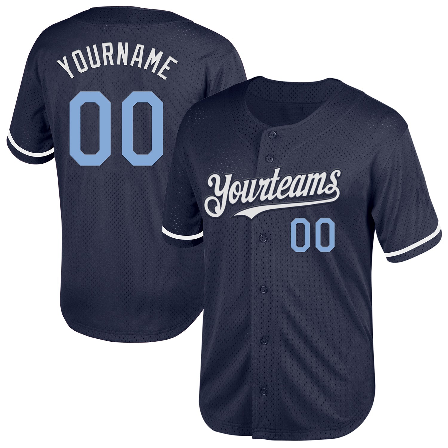 Custom Navy Light Blue-White Mesh Authentic Throwback Baseball Jersey - Sky-Custom