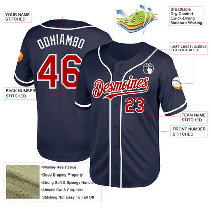Custom Navy Red-White Mesh Authentic Throwback Baseball Jersey - Sky-Custom