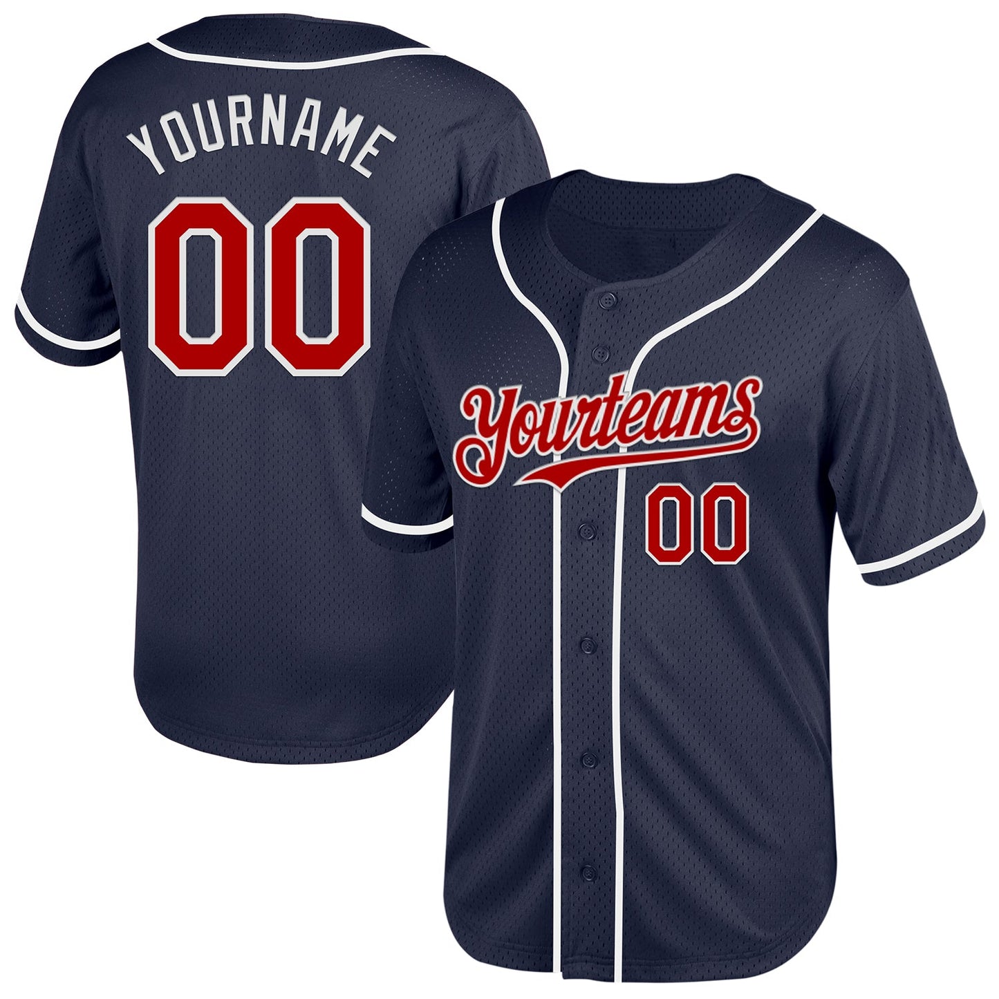 Custom Navy Red-White Mesh Authentic Throwback Baseball Jersey - Sky-Custom