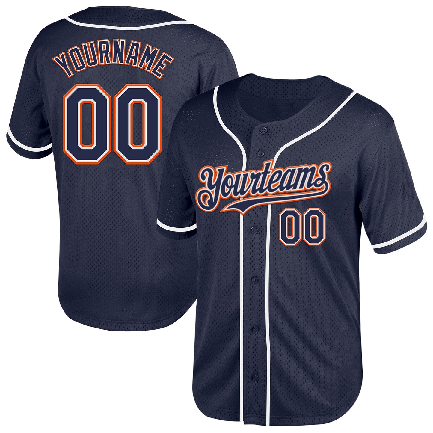 Custom Navy White-Orange Mesh Authentic Throwback Baseball Jersey - Sky-Custom