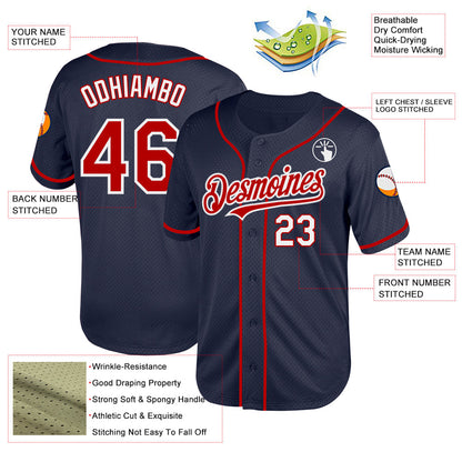 Custom Navy Red-White Mesh Authentic Throwback Baseball Jersey - Sky-Custom