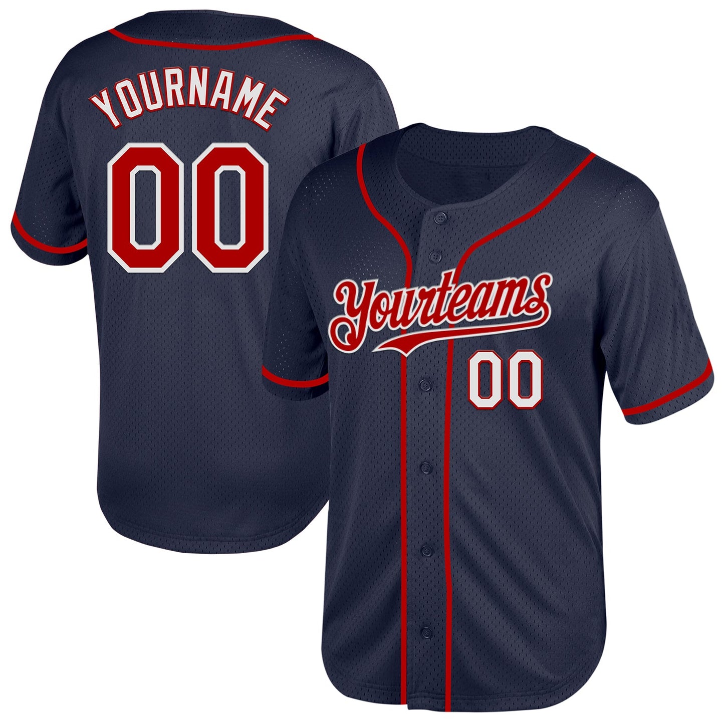 Custom Navy Red-White Mesh Authentic Throwback Baseball Jersey - Sky-Custom