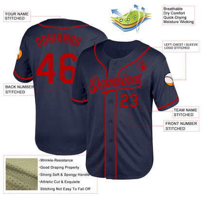 Custom Navy Red Mesh Authentic Throwback Baseball Jersey - Sky-Custom