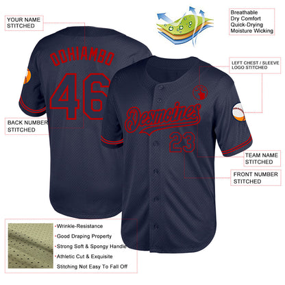 Custom Navy Red Mesh Authentic Throwback Baseball Jersey - Sky-Custom