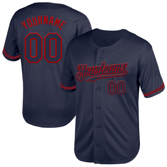 Custom Navy Red Mesh Authentic Throwback Baseball Jersey - Sky-Custom