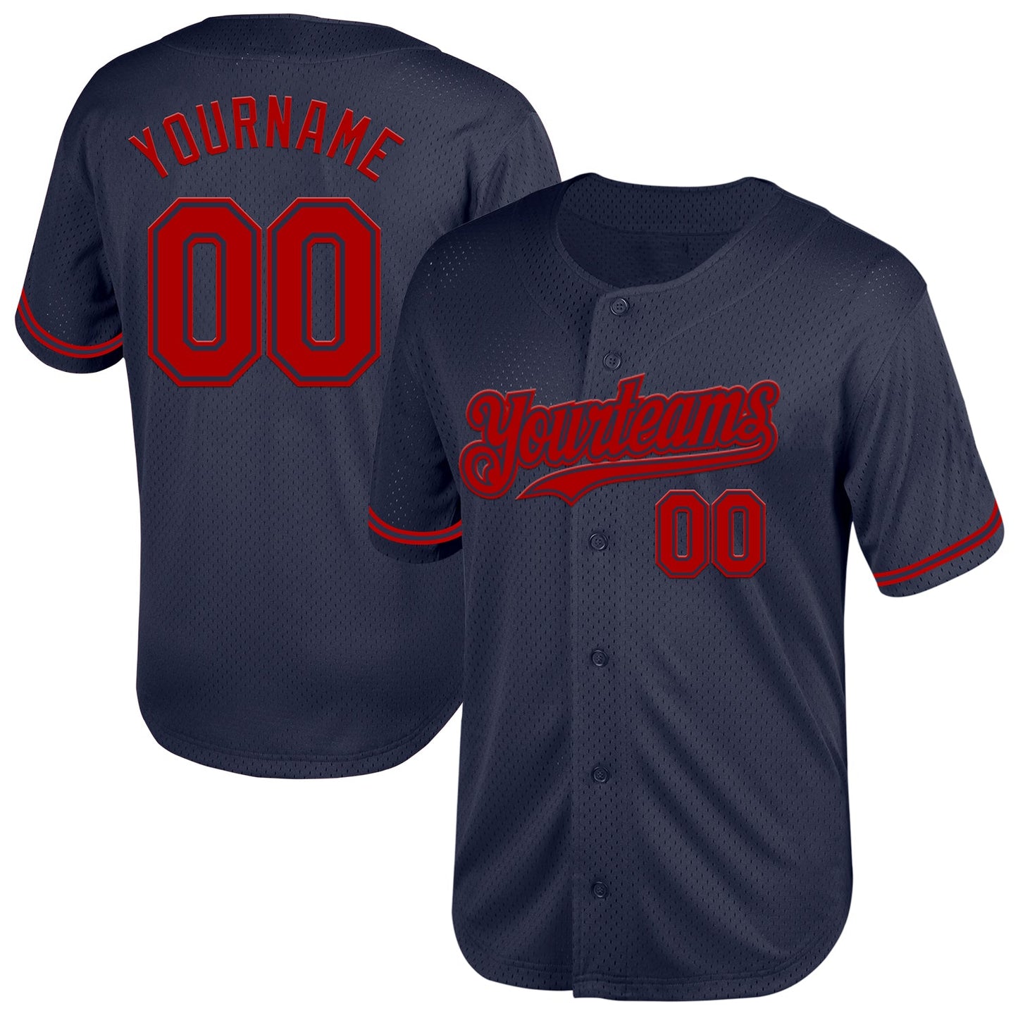 Custom Navy Red Mesh Authentic Throwback Baseball Jersey - Sky-Custom