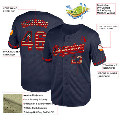Custom Navy Vintage USA Flag-Red Mesh Authentic Throwback Baseball Jersey - Sky-Custom