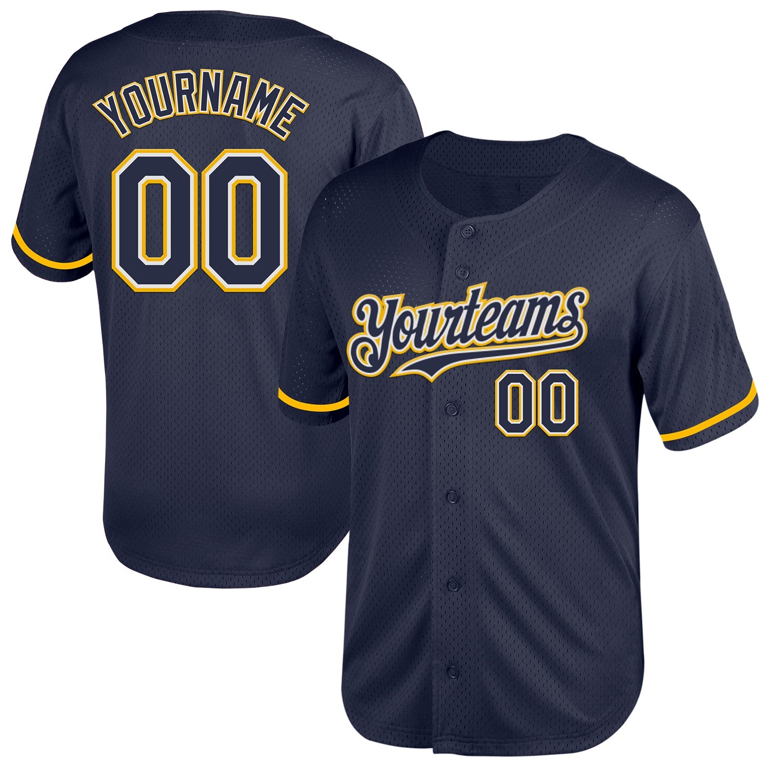 Custom Navy White-Gold Mesh Authentic Throwback Baseball Jersey - Sky-Custom