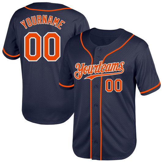 Custom Navy Orange-White Mesh Authentic Throwback Baseball Jersey - Sky-Custom