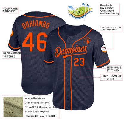 Custom Navy Orange Mesh Authentic Throwback Baseball Jersey - Sky-Custom